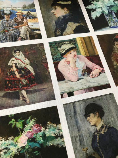 Set of 9 Mini Vintage Art Fabric Prints | Manet