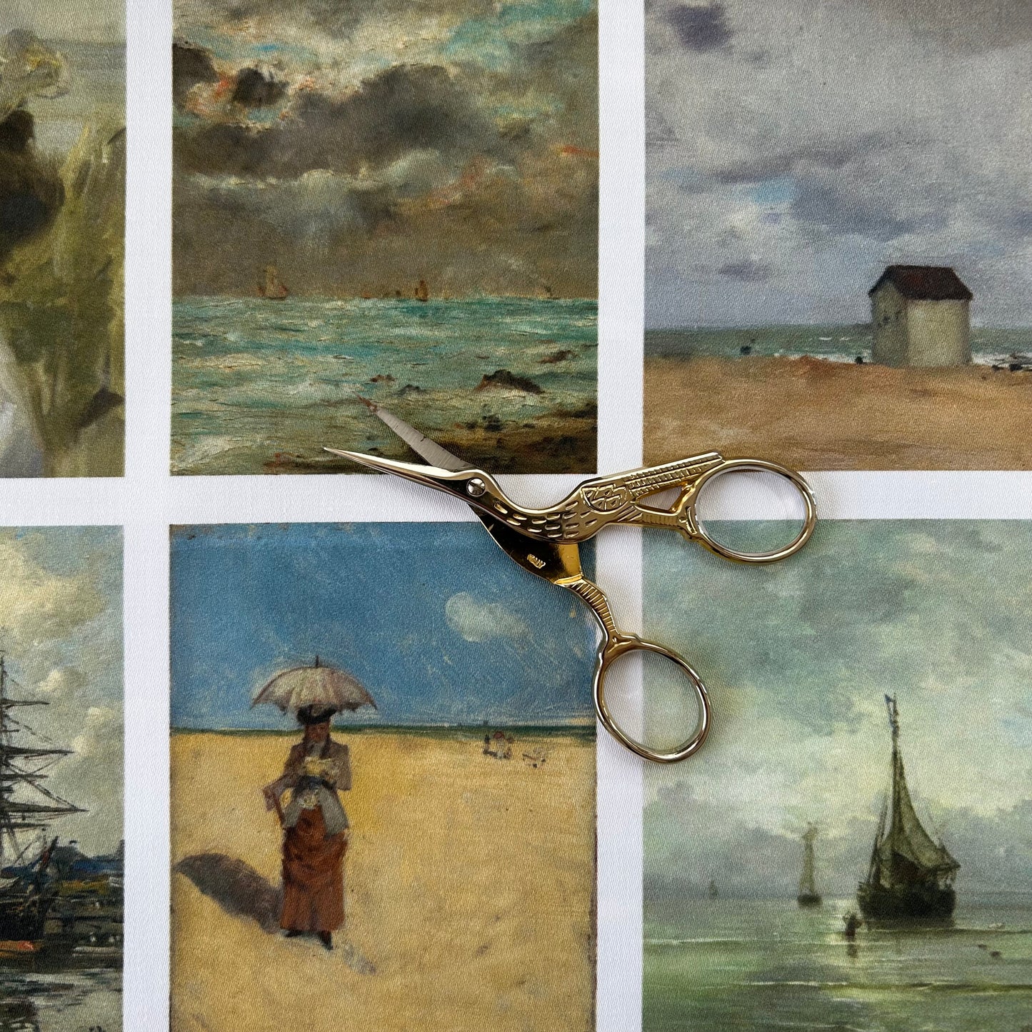 Set of 9 Mini Vintage Art Fabric Prints | Coastal