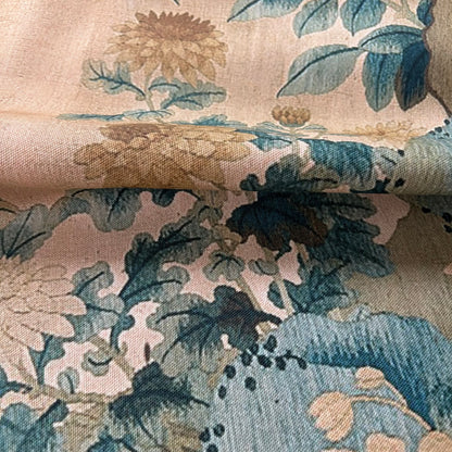 Vintage Art Textile Panel | Birds in a Peach Tree