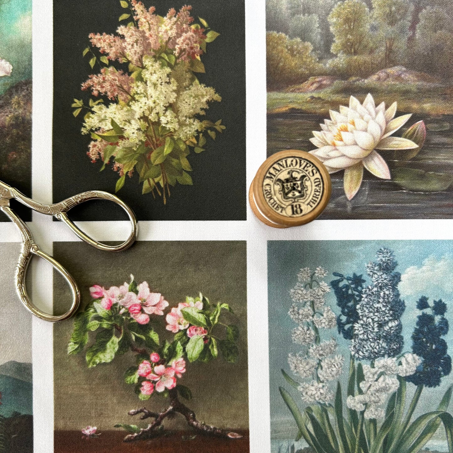 Set of 9 Mini Vintage Art Fabric Prints | Flora