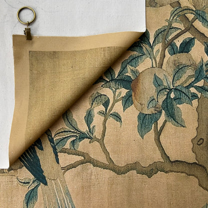 Vintage Art Textile Panel | Birds in a Peach Tree
