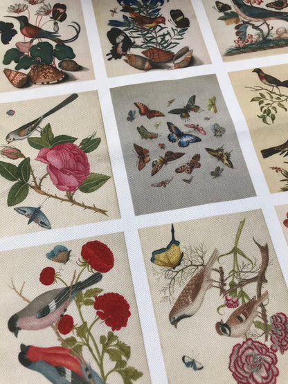 Set of 9 Mini Vintage Art Fabric Prints | Birds & Butterflies