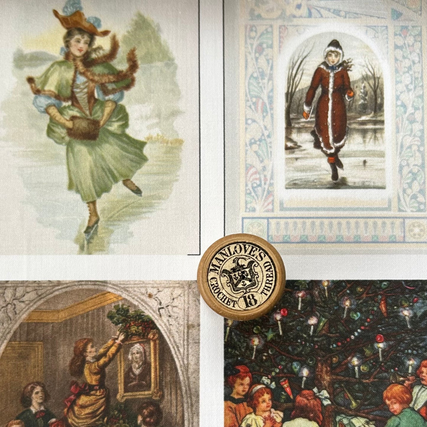 Set of 9 Mini Vintage Art Fabric Prints | Yuletide Greetings