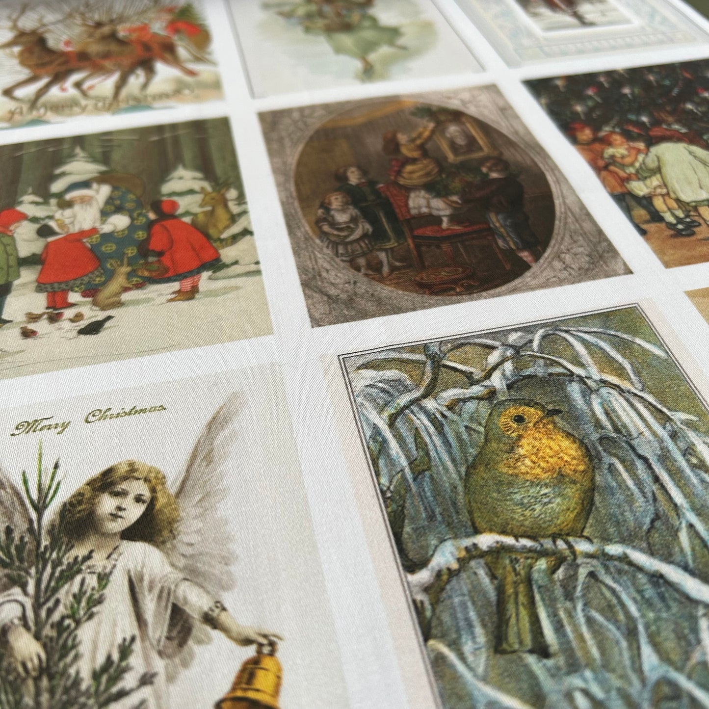Set of 9 Mini Vintage Art Fabric Prints | Yuletide Greetings