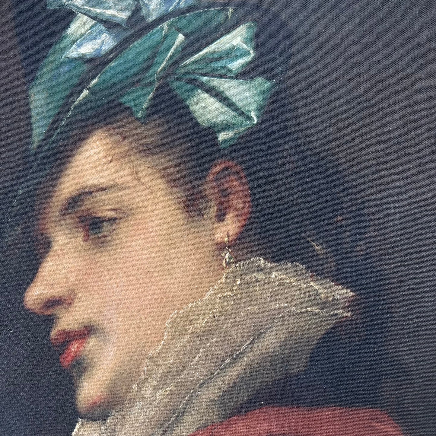 Vintage Art Textile Panel | Hat with a Blue Ribbon