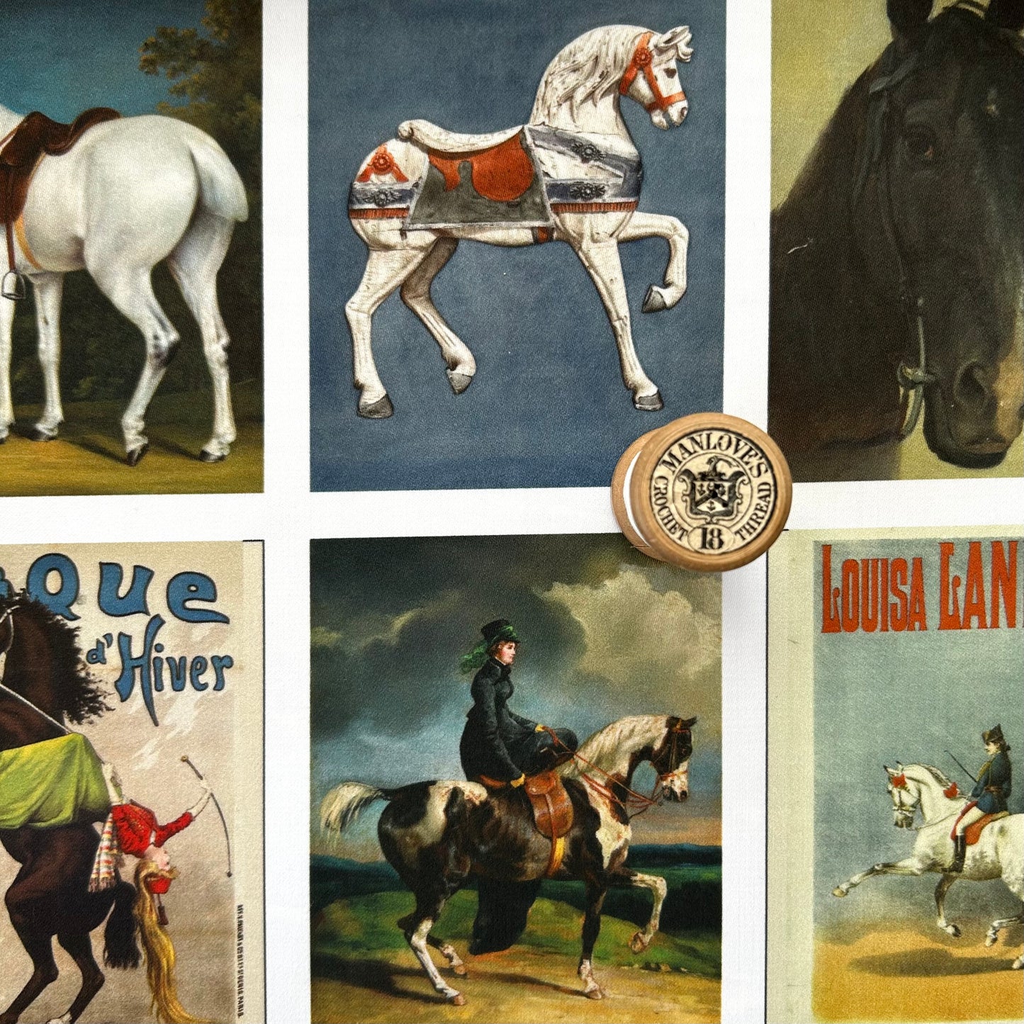 Set of 9 Mini Vintage Art Fabric Prints | Equine
