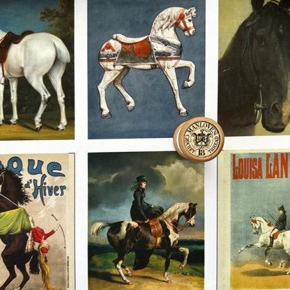 Set of 9 Mini Vintage Art Fabric Prints | Equine