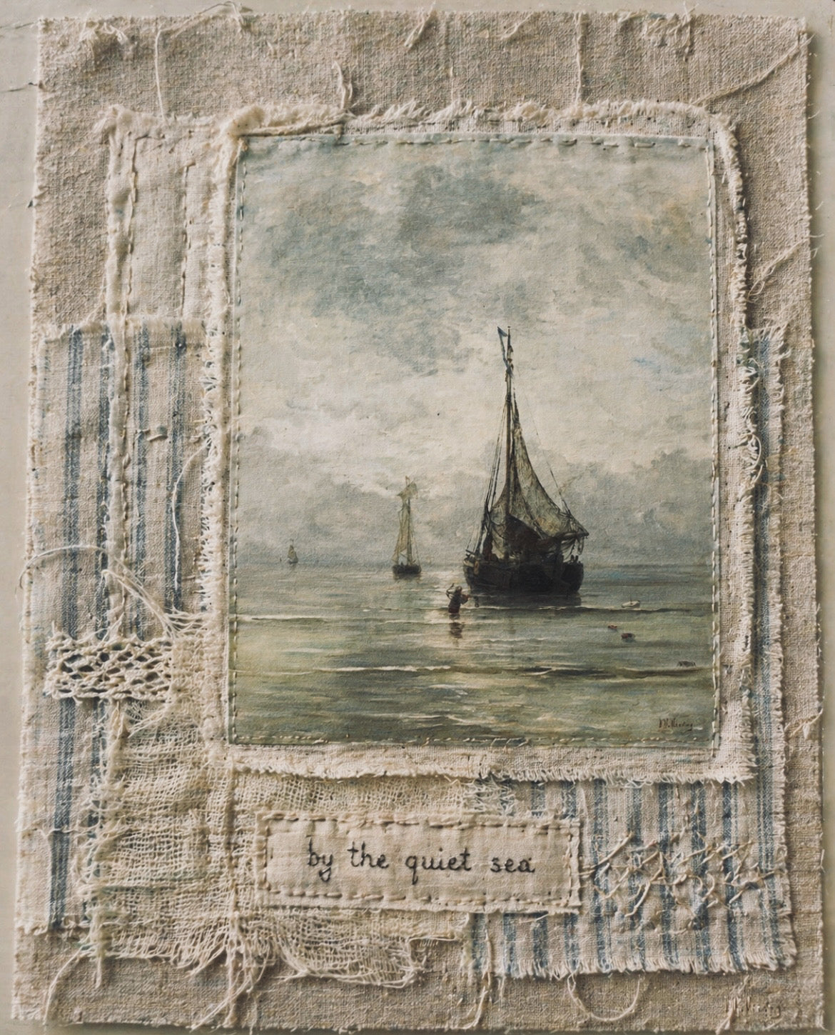 Set of 9 Mini Vintage Art Fabric Prints | Coastal