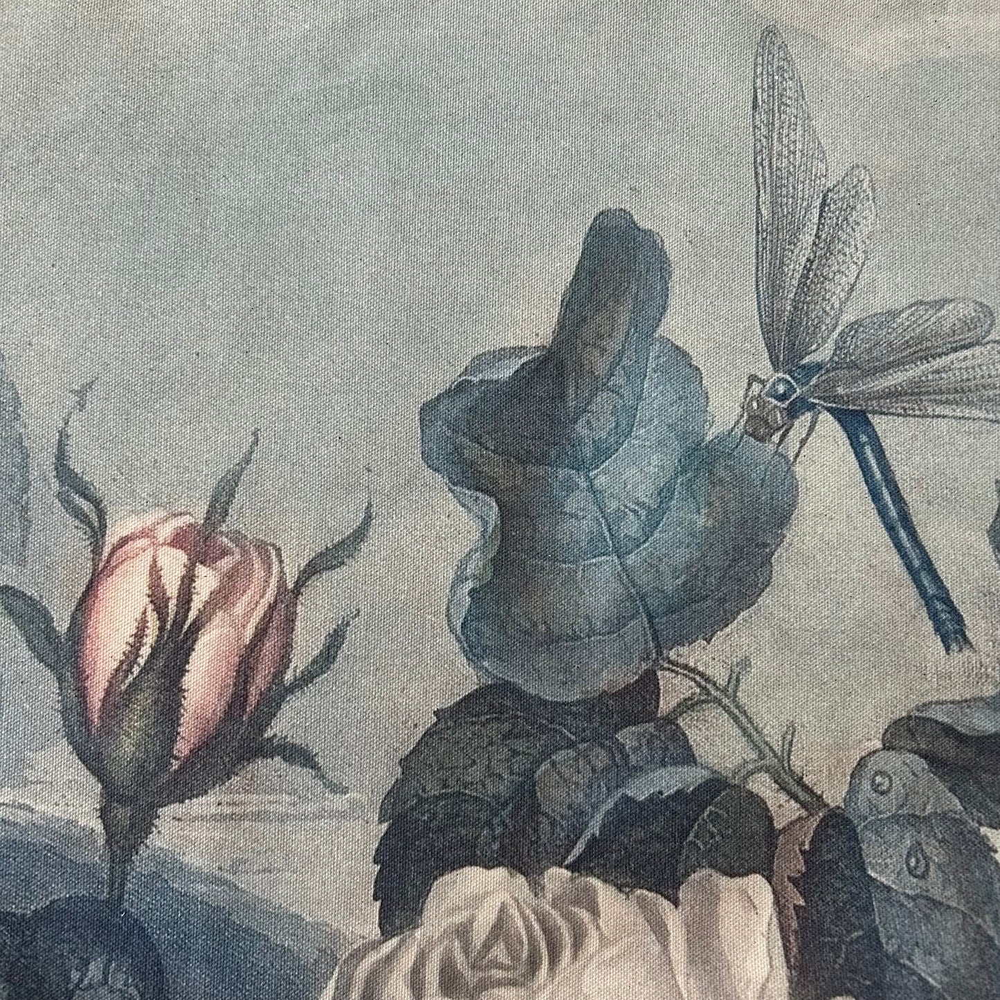 Vintage Art Textile Panel | Roses, Birds & Dragonfly