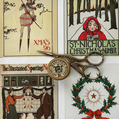 Set of 9 Mini Vintage Art Fabric Prints | Festive Illustrations