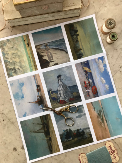 Set of 9 Mini Vintage Art Fabric Prints | Seaside