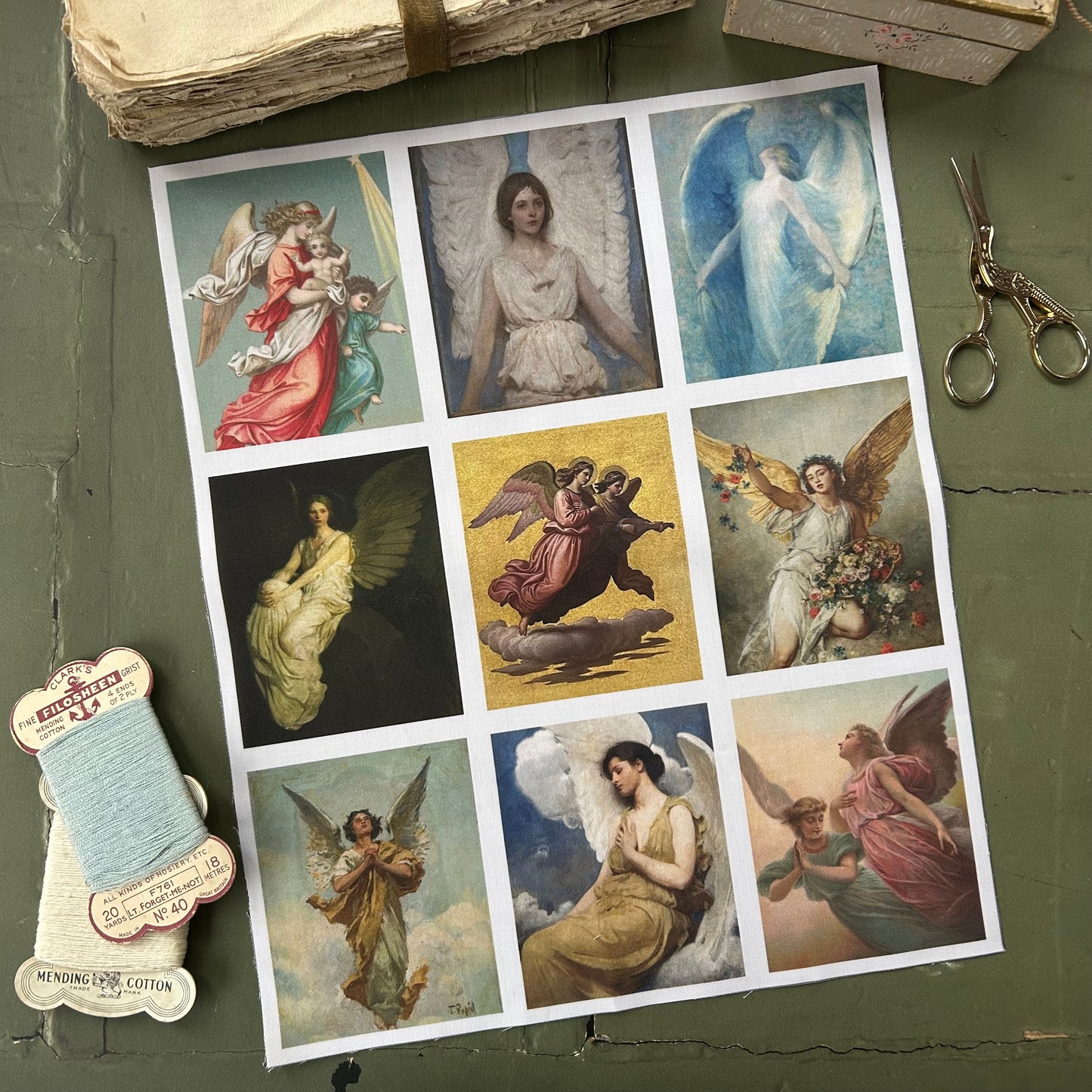 Set of 9 Mini Vintage Art Fabric Prints | Ethereal