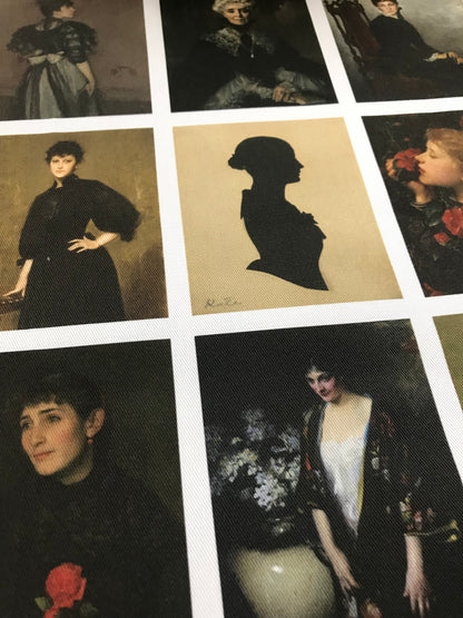 Set of 9 Mini Vintage Art Fabric Prints | Gothic Portraits