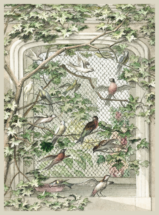 Vintage Art Textile Panel | Aviary