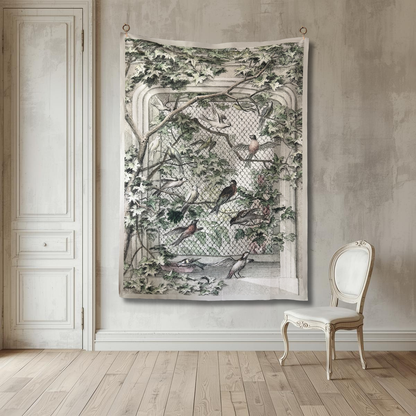 Vintage Art Textile Panel | Aviary