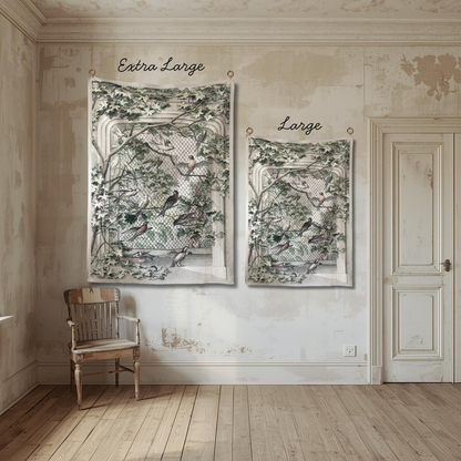 Vintage Art Textile Panel | Aviary
