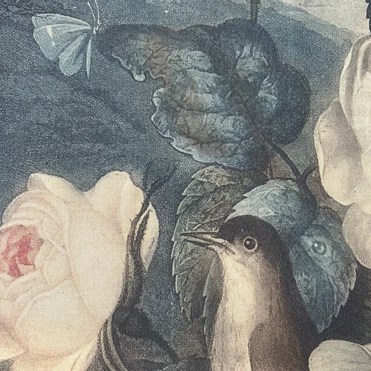 Vintage Art Textile Panel | Roses, Birds & Dragonfly