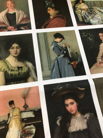 Set of 9 Mini Vintage Art Fabric Prints | 19th Century Portraits