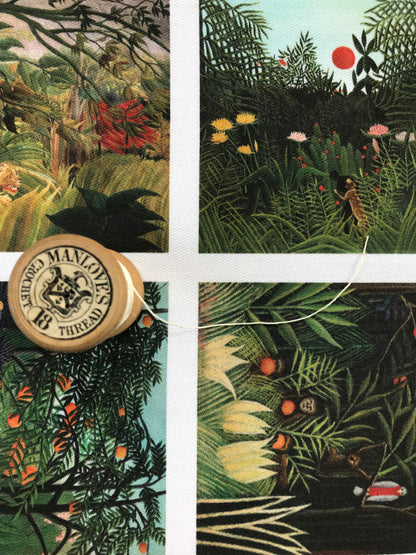 Set of 9 Mini Vintage Art Fabric Prints | Rousseau