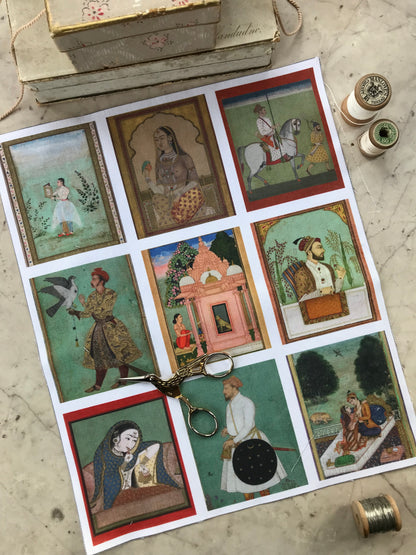 Set of 9 Mini Vintage Art Fabric Prints | Indian Portraits