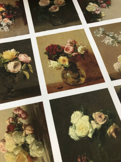 Set of 9 Mini Vintage Art Fabric Prints | Henri Fantin-Latour Florals