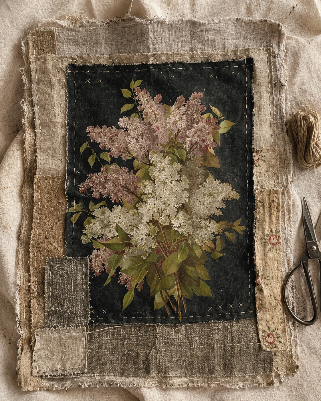 Set of 9 Mini Vintage Art Fabric Prints | Flora