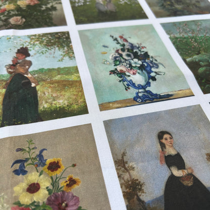 Set of 9 Mini Vintage Art Fabric Prints | Florals & Landscapes
