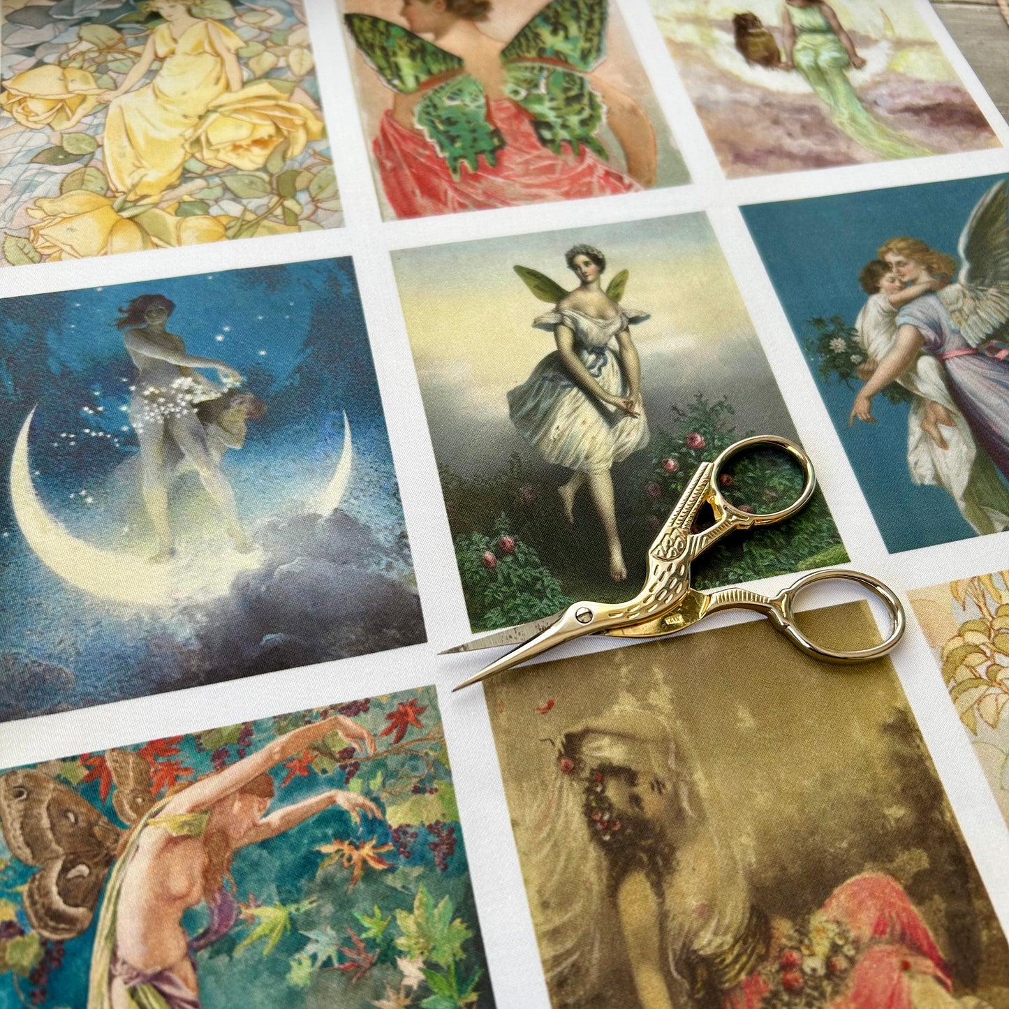 Set of 9 Mini Vintage Art Fabric Prints | Faery Tale