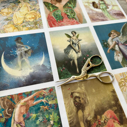 Set of 9 Mini Vintage Art Fabric Prints | Faery Tale