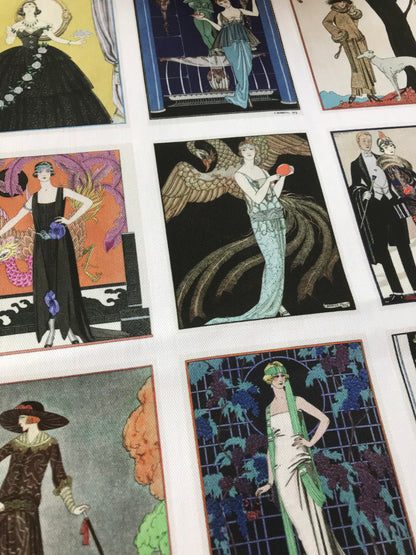 Set of 9 Mini Vintage Art Fabric Prints | 1920's Fashion