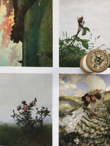 Set of 9 Mini Vintage Art Fabric Prints | Landscapes