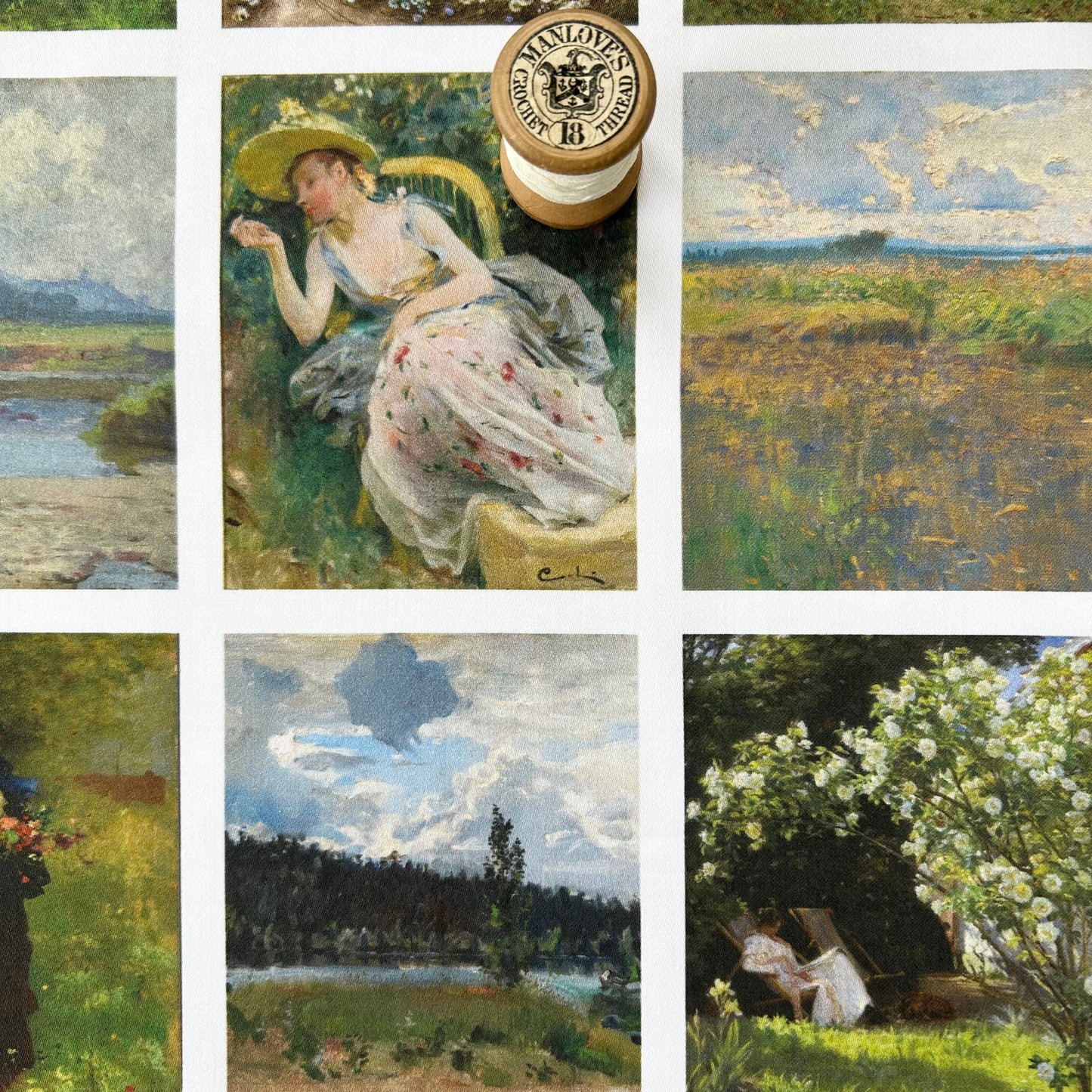 Set of 9 Mini Vintage Art Fabric Prints | Summer