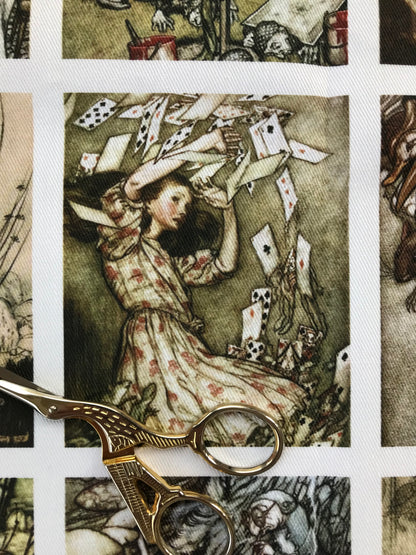 Set of 9 Mini Vintage Art Fabric Prints | Alice in Wonderland