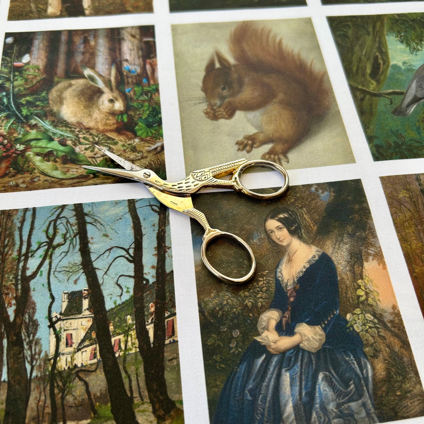 Set of 9 Mini Vintage Art Fabric Prints | Woodland