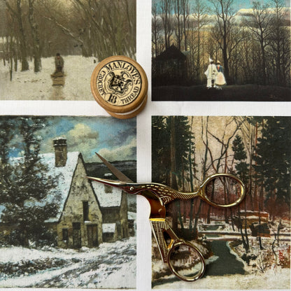 Set of 9 Mini Vintage Art Fabric Prints | Winter