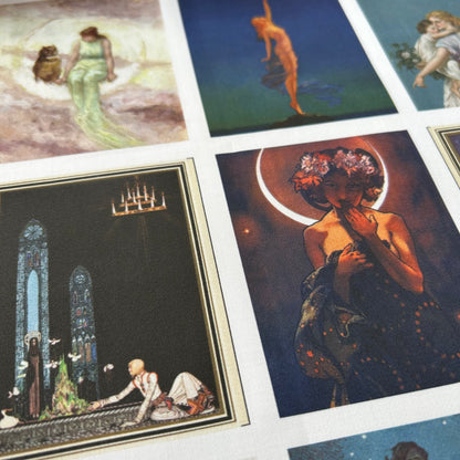 Set of 9 Mini Vintage Art Fabric Prints | Fairy Tale
