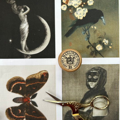 Set of 9 Mini Vintage Art Fabric Prints | Nocturne