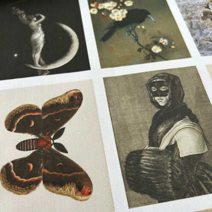 Set of 9 Mini Vintage Art Fabric Prints | Nocturne
