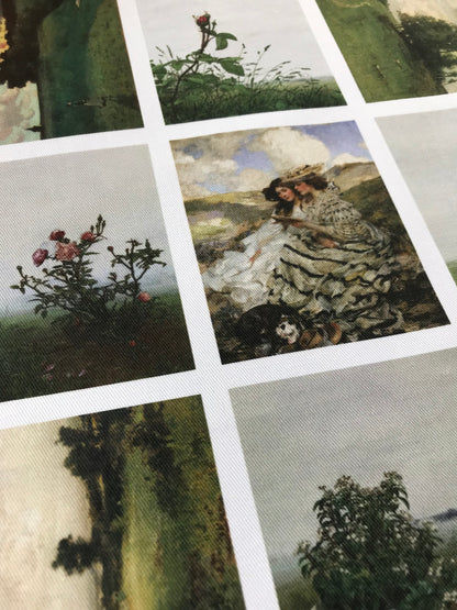 Set of 9 Mini Vintage Art Fabric Prints | Landscapes