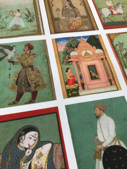 Set of 9 Mini Vintage Art Fabric Prints | Indian Portraits