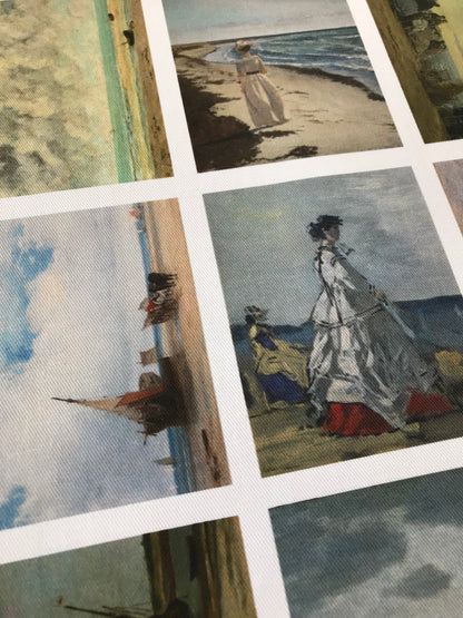 Set of 9 Mini Vintage Art Fabric Prints | Seaside