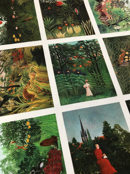 Set of 9 Mini Vintage Art Fabric Prints | Rousseau