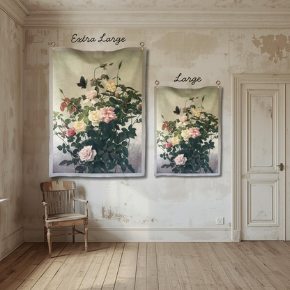Vintage Art Textile Panel | Roses & Butterfly