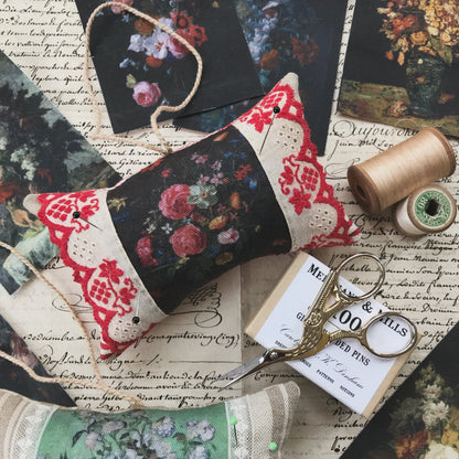 Set of 9 Mini Vintage Art Fabric Prints | Floral Paintings