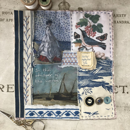 Set of 9 Mini Vintage Art Fabric Prints | Seaside