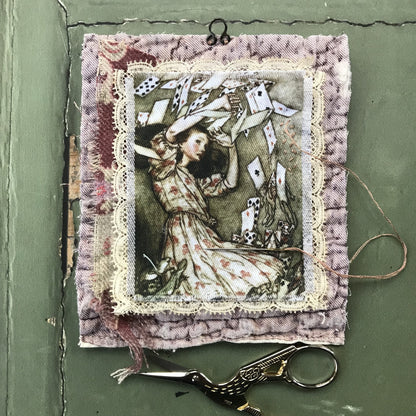 Set of 9 Mini Vintage Art Fabric Prints | Alice in Wonderland