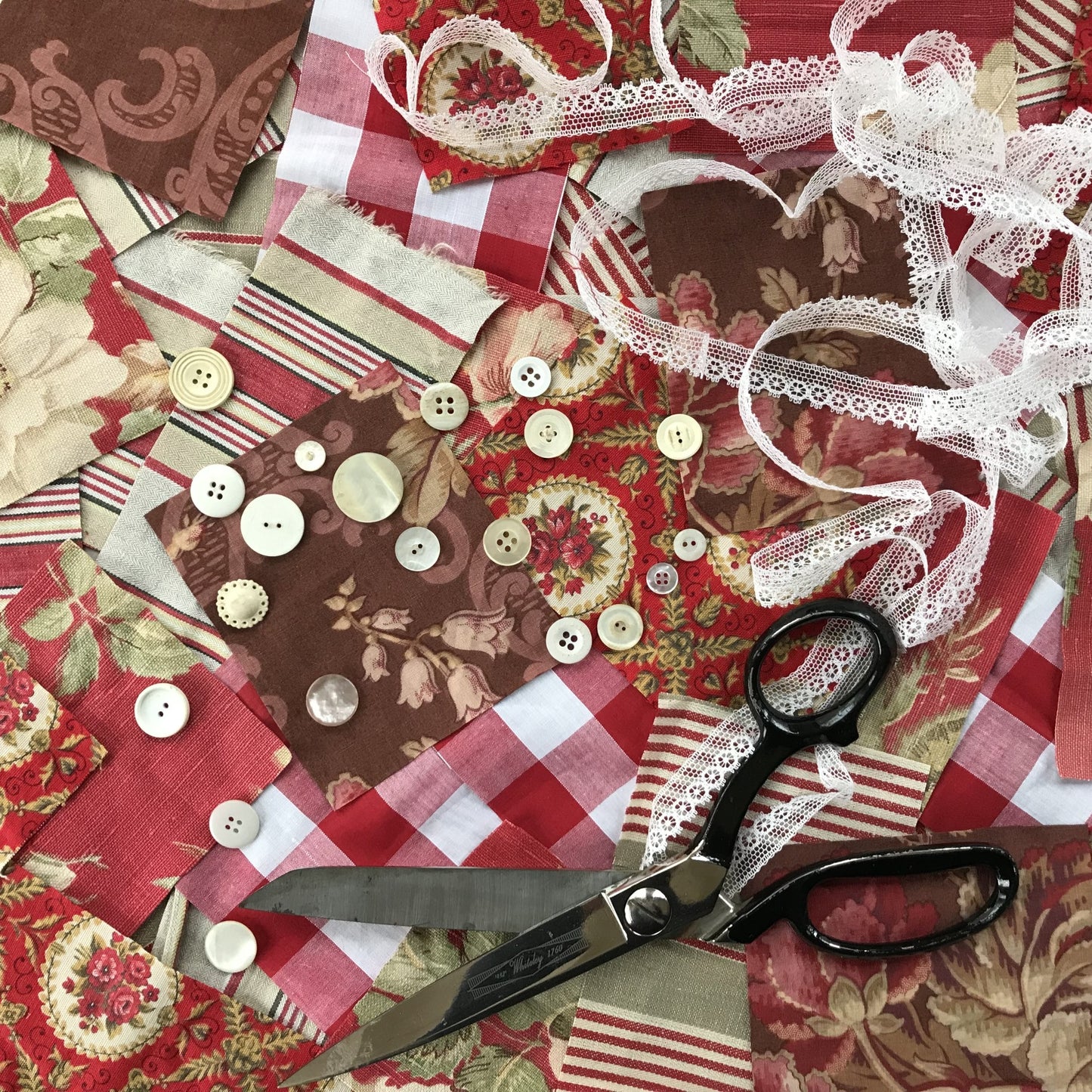 Vintage French Fabric Remnants Bundle | Reds